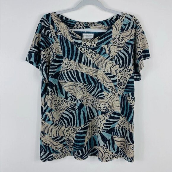 Coldwater Creek Size XXL Animal Print Short Sleeve Blouse Top Acetate - Picture 1 of 4